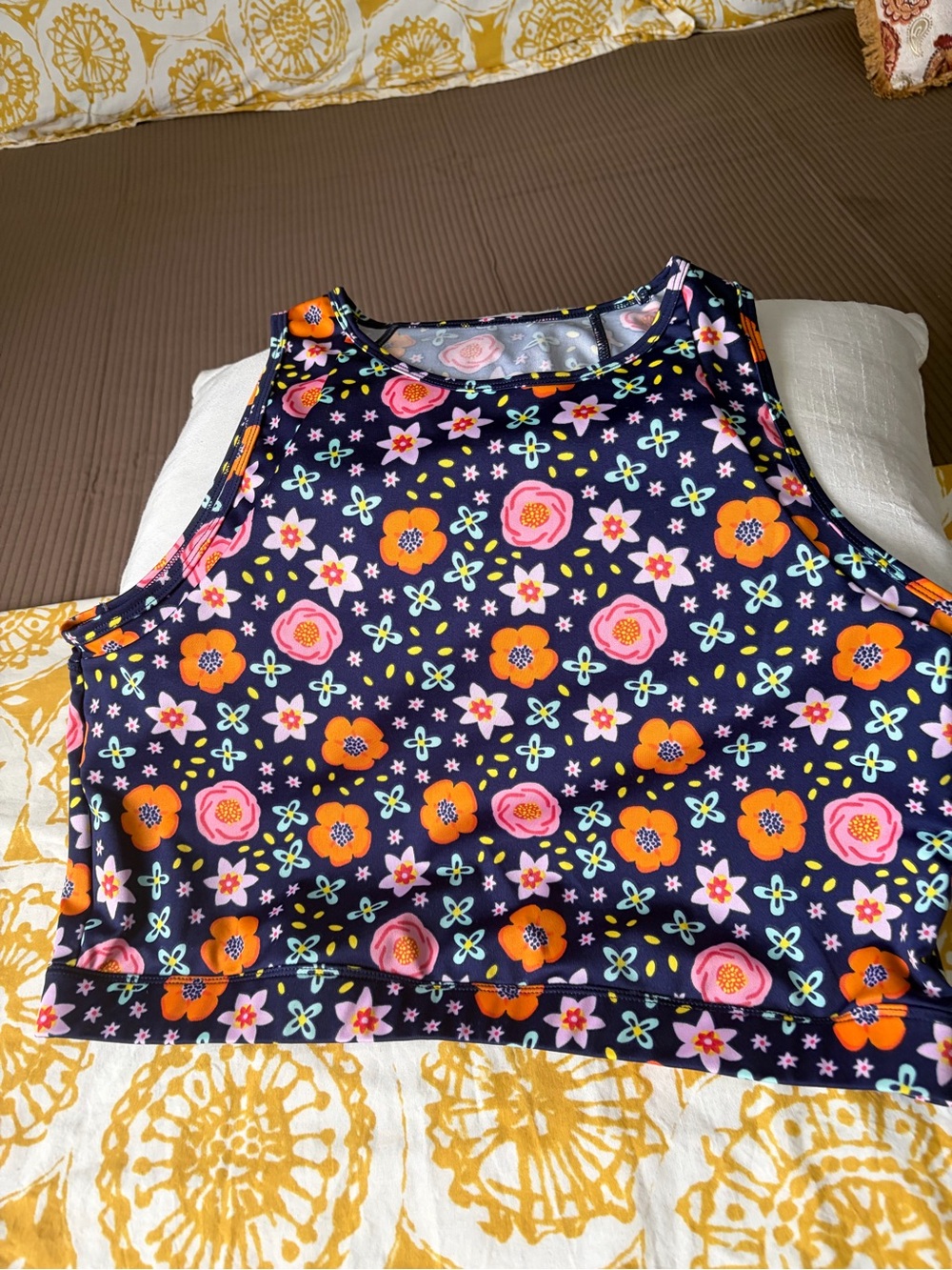 POP Fit Navy Floral Crop Tank with Pink & Orange Flowers